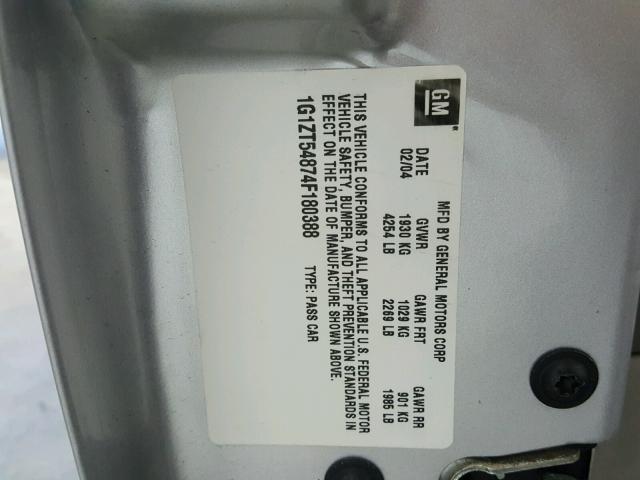 1G1ZT54874F180388 - 2004 CHEVROLET MALIBU LS SILVER photo 10