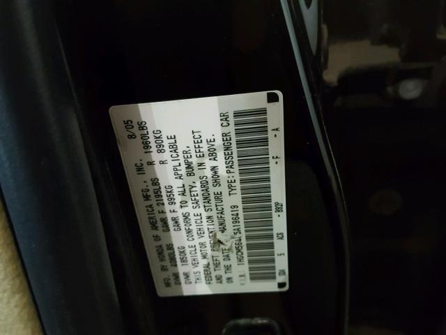 1HGCM56405A196419 - 2005 HONDA ACCORD LX BLACK photo 10