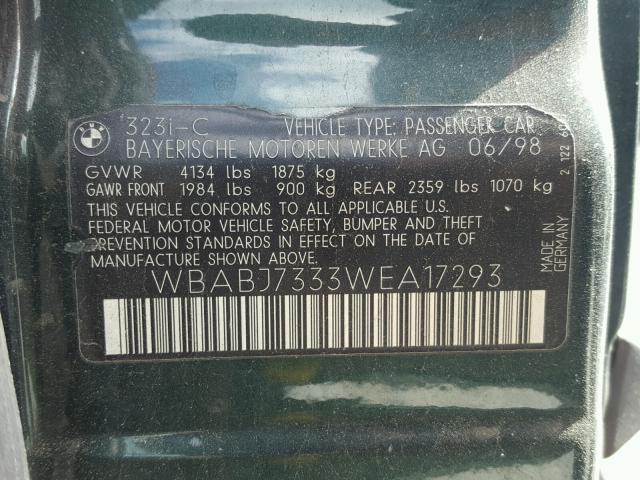 WBABJ7333WEA17293 - 1998 BMW 323 IC GREEN photo 10