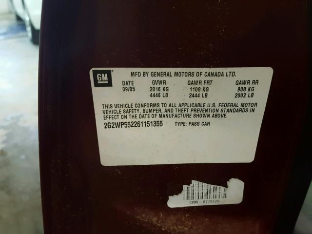 2G2WP552261151355 - 2006 PONTIAC GRAND PRIX მუქწითელი ფოტო 10