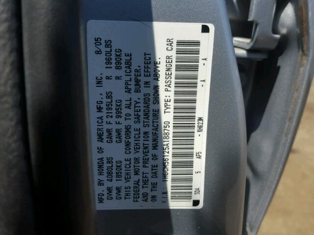 1HGCM56125A188750 - 2005 HONDA ACCORD DX SILVER photo 10