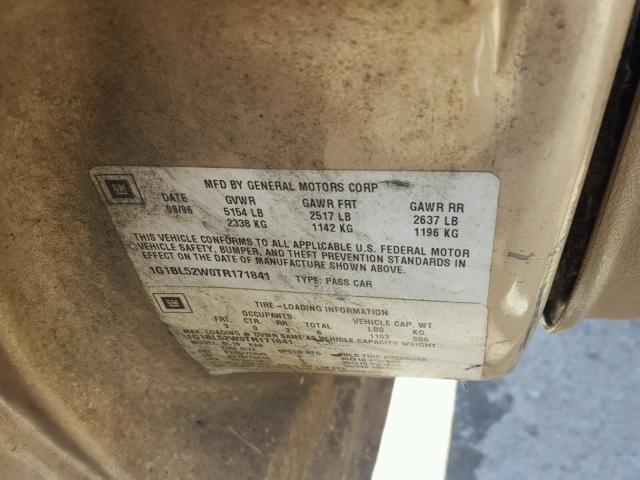 1G1BL52W0TR171841 - 1996 CHEVROLET CAPRICE CL TAN photo 10