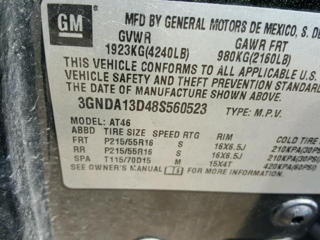 3GNDA13D48S560523 - 2008 CHEVROLET HHR LS BLACK photo 10