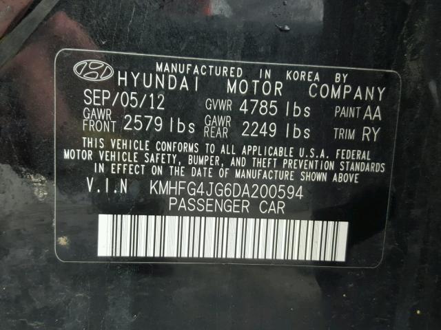 KMHFG4JG6DA200594 - 2013 HYUNDAI AZERA BLACK photo 10