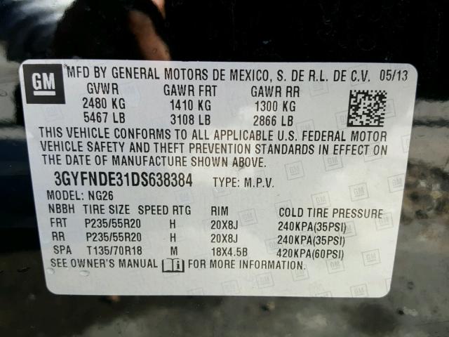 3GYFNDE31DS638384 - 2013 CADILLAC SRX PERFOR 黑色 照片 10