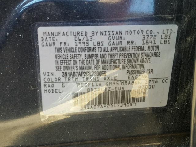 3N1AB7AP2DL739059 - 2013 NISSAN SENTRA SV BLUE photo 10