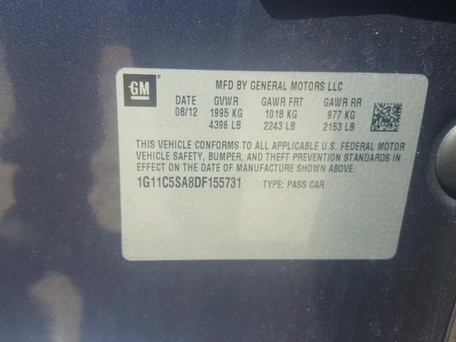 1G11C5SA8DF155731 - 2013 CHEVROLET MALIBU 1LT 灰色 照片 10