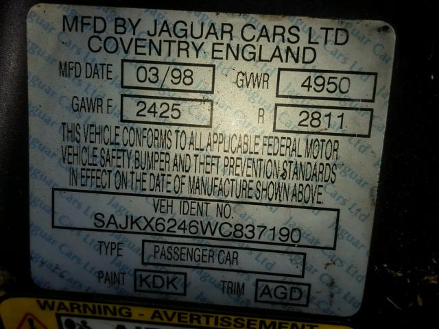 SAJKX6246WC837190 - 1998 JAGUAR VANDENPLAS BLACK photo 10