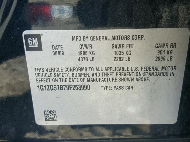 1G1ZG57B79F253990 - 2009 CHEVROLET MALIBU LS 黑色 照片 10