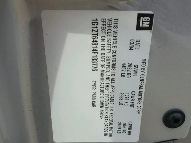 1G1ZT64814F183776 - 2004 CHEVROLET MALIBU MAX ვერცხლისფერი ფოტო 10