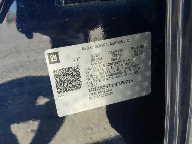 1G1ZB5ST1JF169215 - 2018 CHEVROLET MALIBU LS BLUE photo 10