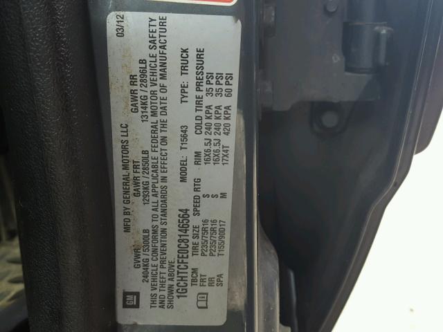 1GCHTCFE0C8146564 - 2012 CHEVROLET COLORADO L GRAY photo 10