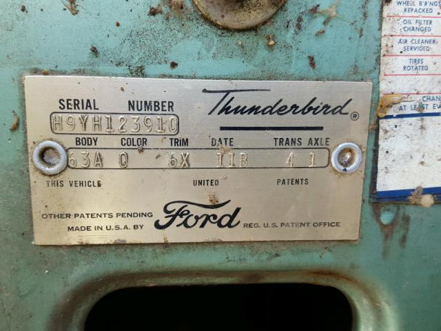 H9YH123910 - 1959 FORD THUNDERBIR GREEN photo 10