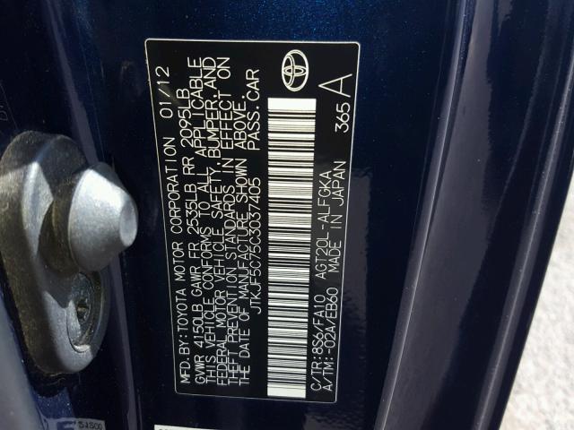 JTKJF5C75C3037405 - 2012 TOYOTA SCION TC 蓝色 照片 10