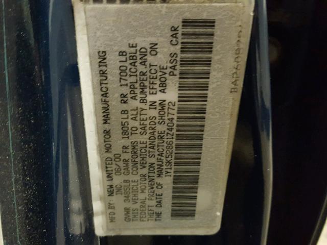 1Y1SK52861Z404772 - 2001 CHEVROLET GEO PRIZM 蓝色 照片 10