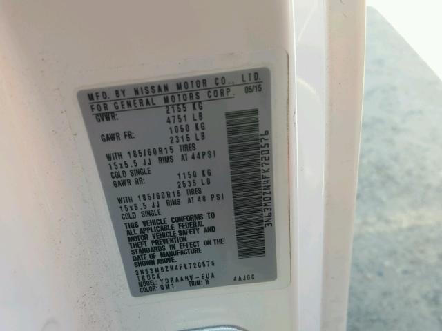 3N63M0ZN4FK720576 - 2015 CHEVROLET CITY EXPRE WHITE photo 10