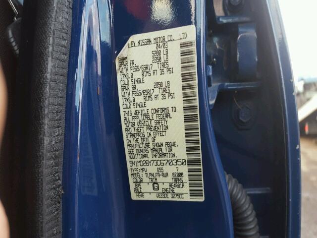 5N1MD28Y73C670350 - 2003 NISSAN XTERRA SE BLUE photo 10