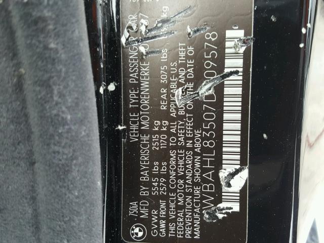 WBAHL83507DT09578 - 2007 BMW 750 I BLACK photo 10