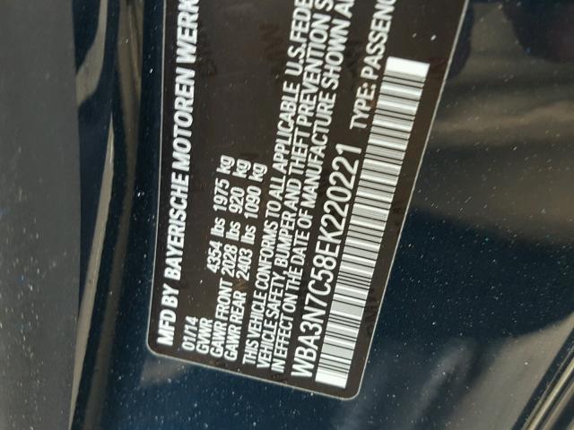 WBA3N7C58EK220221 - 2014 BMW 428 I BLUE photo 10