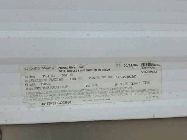 4X4TSME235A293560 - 2005 SALM FOREST RIV WHITE photo 10