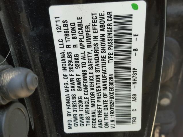 19XFB2F9XCE030284 - 2012 HONDA CIVIC EXL BLACK photo 10