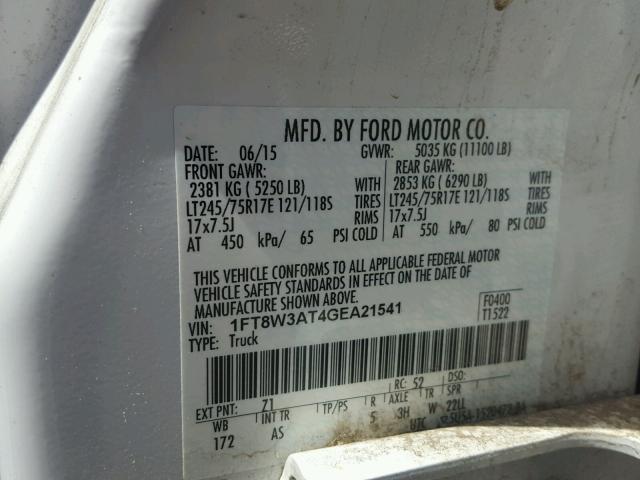 1FT8W3AT4GEA21541 - 2016 FORD F350 SUPER WHITE photo 10