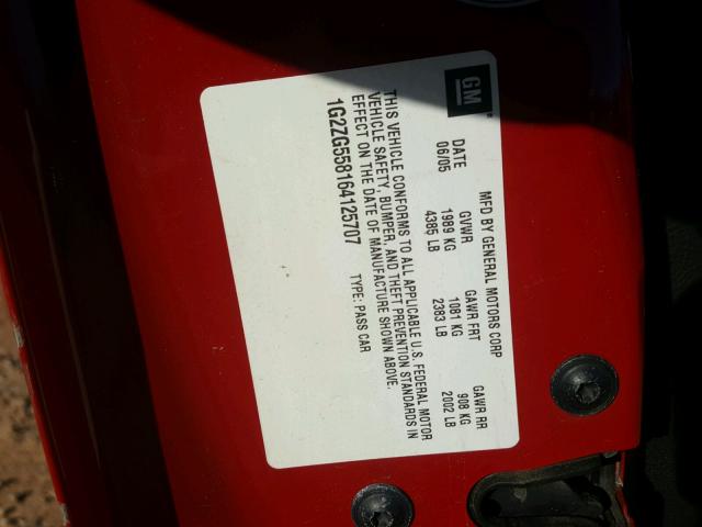 1G2ZG558164125707 - 2006 PONTIAC G6 SE1 RED photo 10