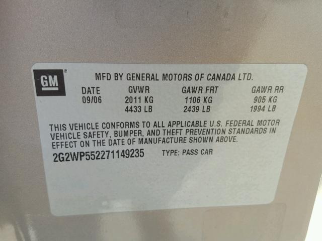 2G2WP552271149235 - 2007 PONTIAC GRAND PRIX GOLD photo 10