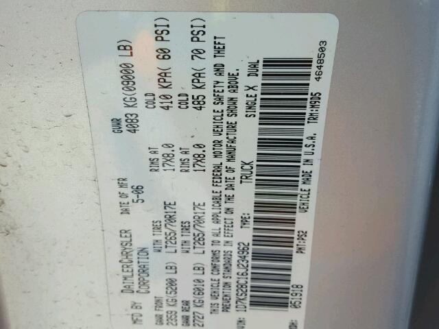 1D7KS28C16J234962 - 2006 DODGE RAM 2500 S SILVER photo 10