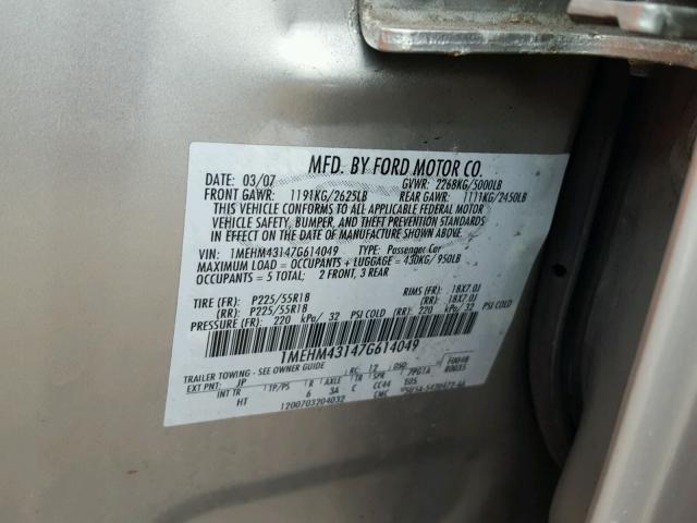 1MEHM43147G614049 - 2007 MERCURY MONTEGO PR 灰色 照片 10