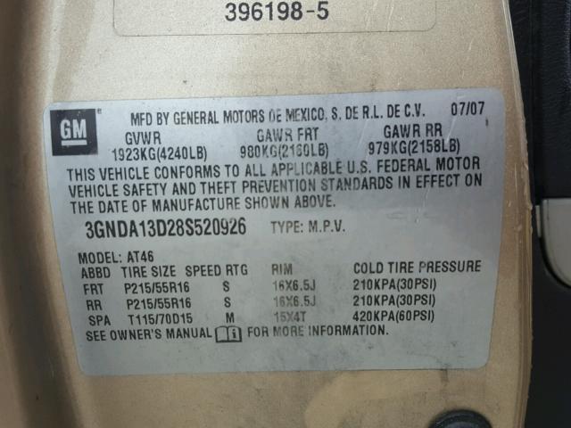 3GNDA13D28S520926 - 2008 CHEVROLET HHR LS WHITE photo 10