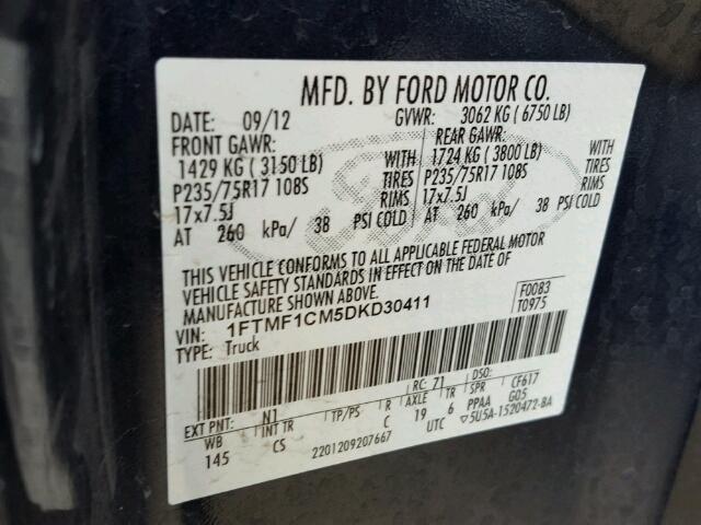 1FTMF1CM5DKD30411 - 2013 FORD F150 BLUE photo 10