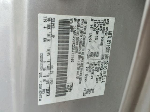 5LMFU28R23LJ15160 - 2003 LINCOLN NAVIGATOR 银色 照片 10