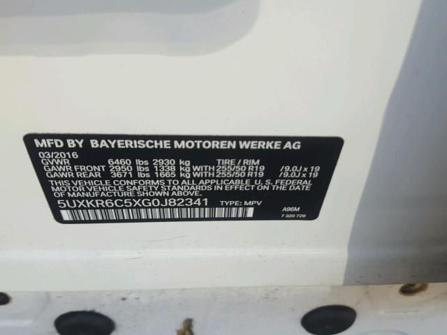 5UXKR6C5XG0J82341 - 2016 BMW X5 XDRIVE5 WHITE photo 10