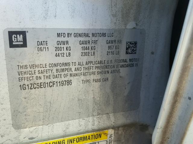 1G1ZC5E01CF119786 - 2012 CHEVROLET MALIBU 1LT 银色 照片 10