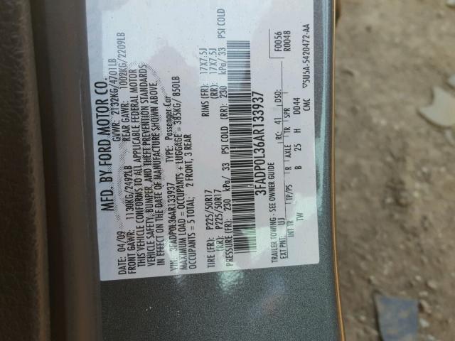 3FADP0L36AR133937 - 2010 FORD FUSION HYB GRAY photo 10