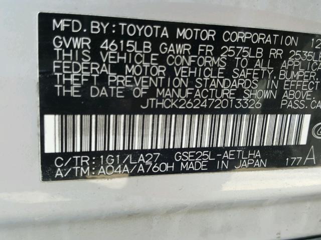 JTHCK262472013326 - 2007 LEXUS IS 250 SILVER photo 10