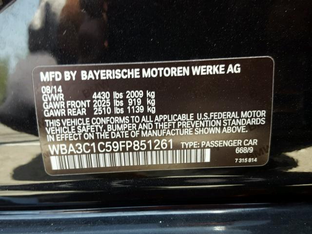 WBA3C1C59FP851261 - 2015 BMW 328 I SULE BLACK photo 10