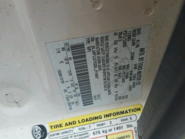 5LMFU27528LJ11907 - 2008 LINCOLN NAVIGATOR WHITE photo 10