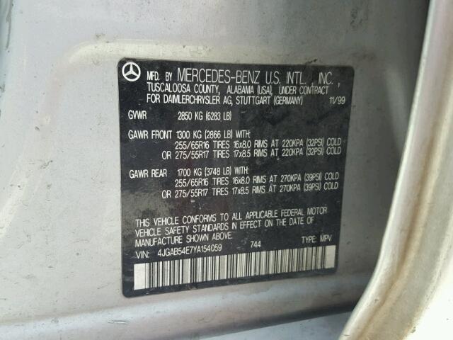 4JGAB54E7YA154059 - 2000 MERCEDES-BENZ ML 320 SILVER photo 10