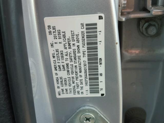 1HGCP26449A013017 - 2009 HONDA ACCORD LXP SILVER photo 10