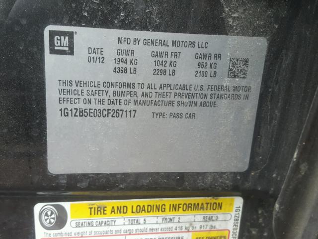 1G1ZB5E03CF267117 - 2012 CHEVROLET MALIBU LS BLACK photo 10