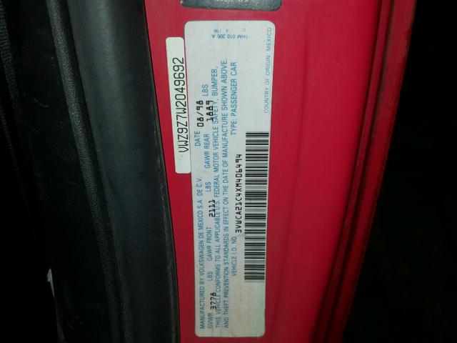 3VWCA21C4XM406494 - 1999 VOLKSWAGEN NEW BEETLE 红色 照片 10