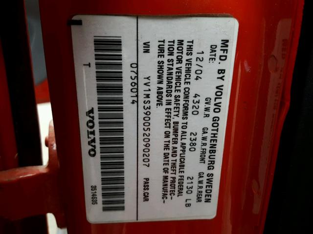 YV1MS390052090207 - 2005 VOLVO S40 2.4I RED photo 10