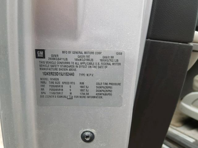 1GKER23D19J182440 - 2009 GMC ACADIA SLT ვერცხლისფერი ფოტო 10