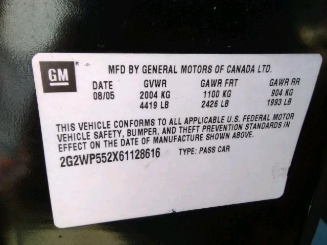 2G2WP552X61128616 - 2006 PONTIAC GRAND PRIX BLACK photo 10