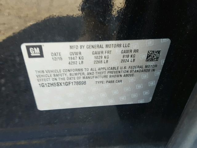 1G1ZH5SX1GF178698 - 2016 CHEVROLET MALIBU PRE BLACK photo 10