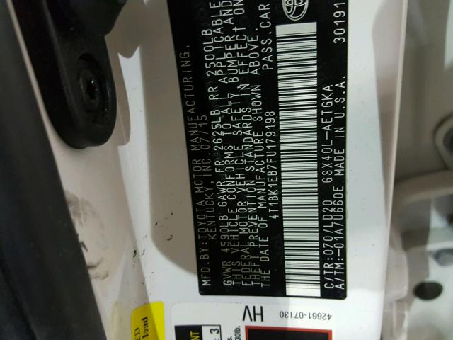 4T1BK1EB7FU179198 - 2015 TOYOTA AVALON XLE 白色 照片 10