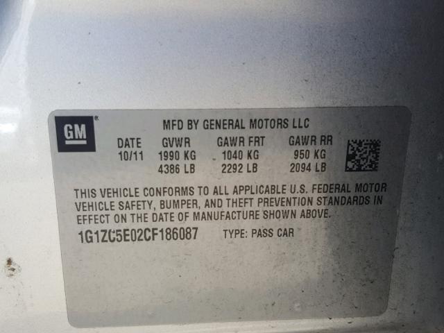 1G1ZC5E02CF186087 - 2012 CHEVROLET MALIBU 1LT SILVER photo 10