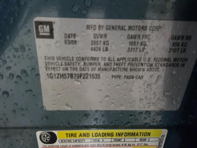 1G1ZH57B79F221635 - 2009 CHEVROLET MALIBU 1LT 绿色 照片 10